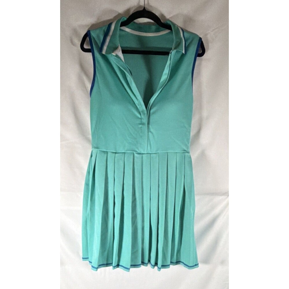 Attarco Aqua Sleeveless Pleated Tennis Dress Women's L Polyester Spandex